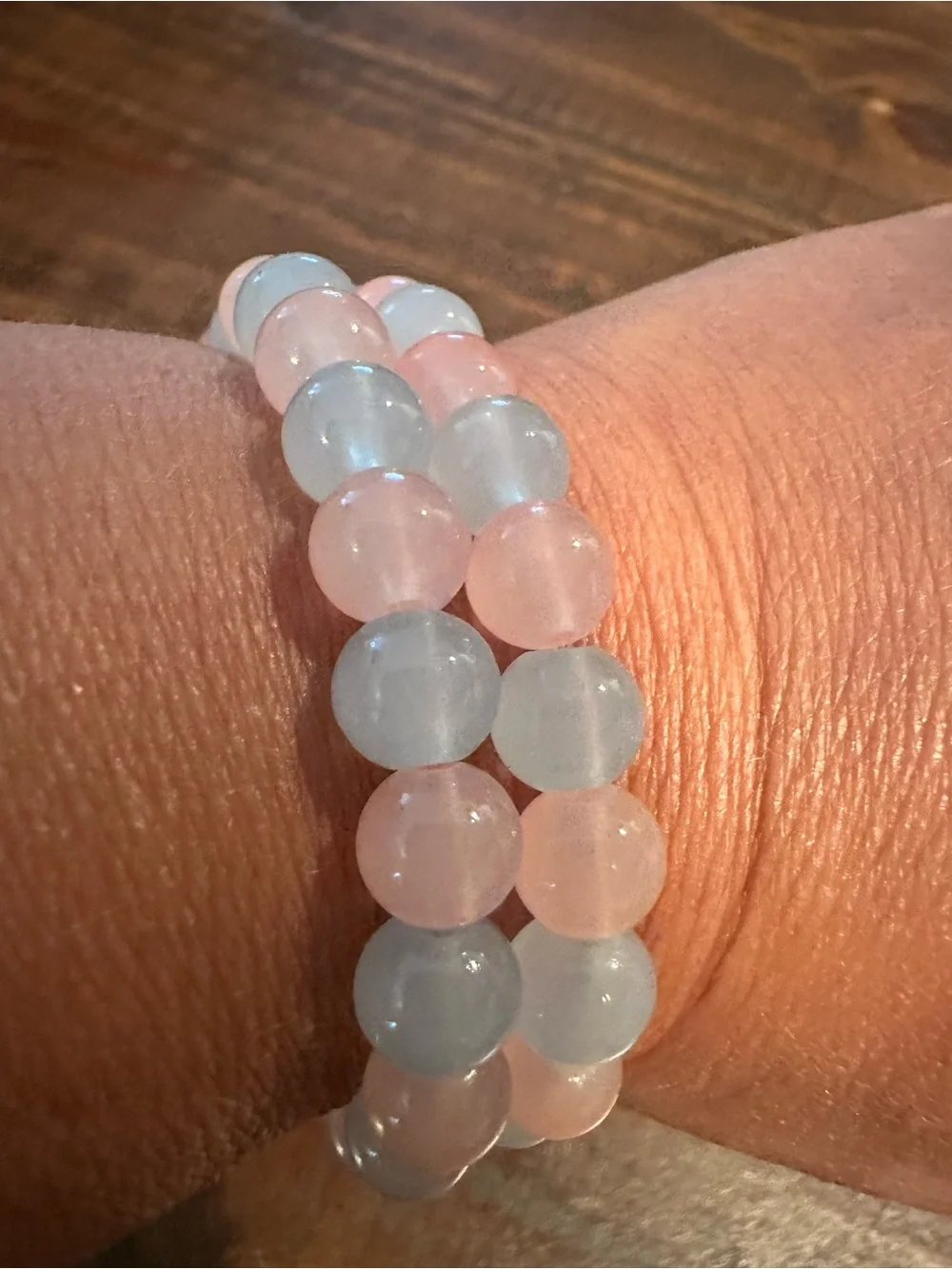 Handmade Glass Beaded Stretch Bracelets - blue & pink